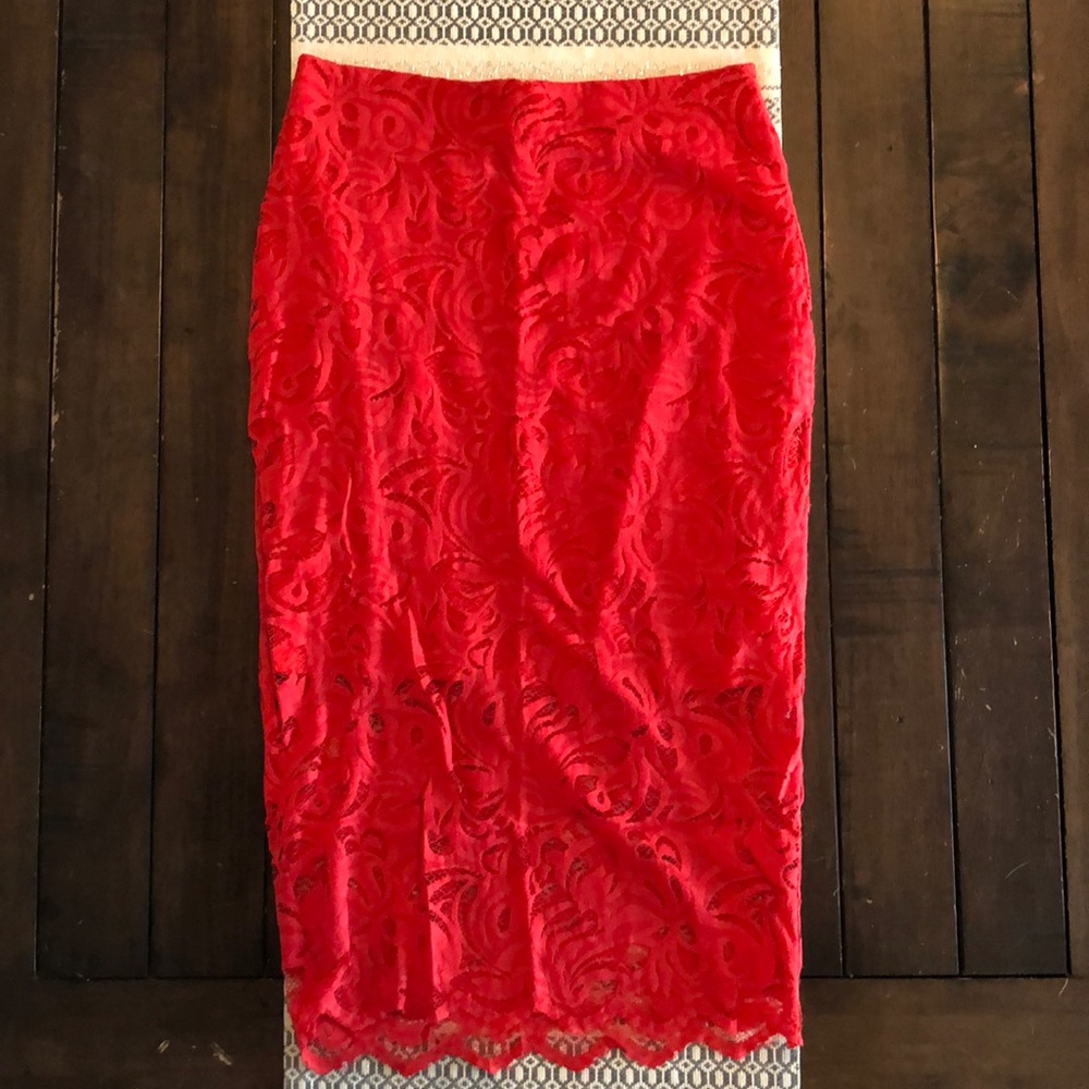 H&M Red Lace Pencil Skirt